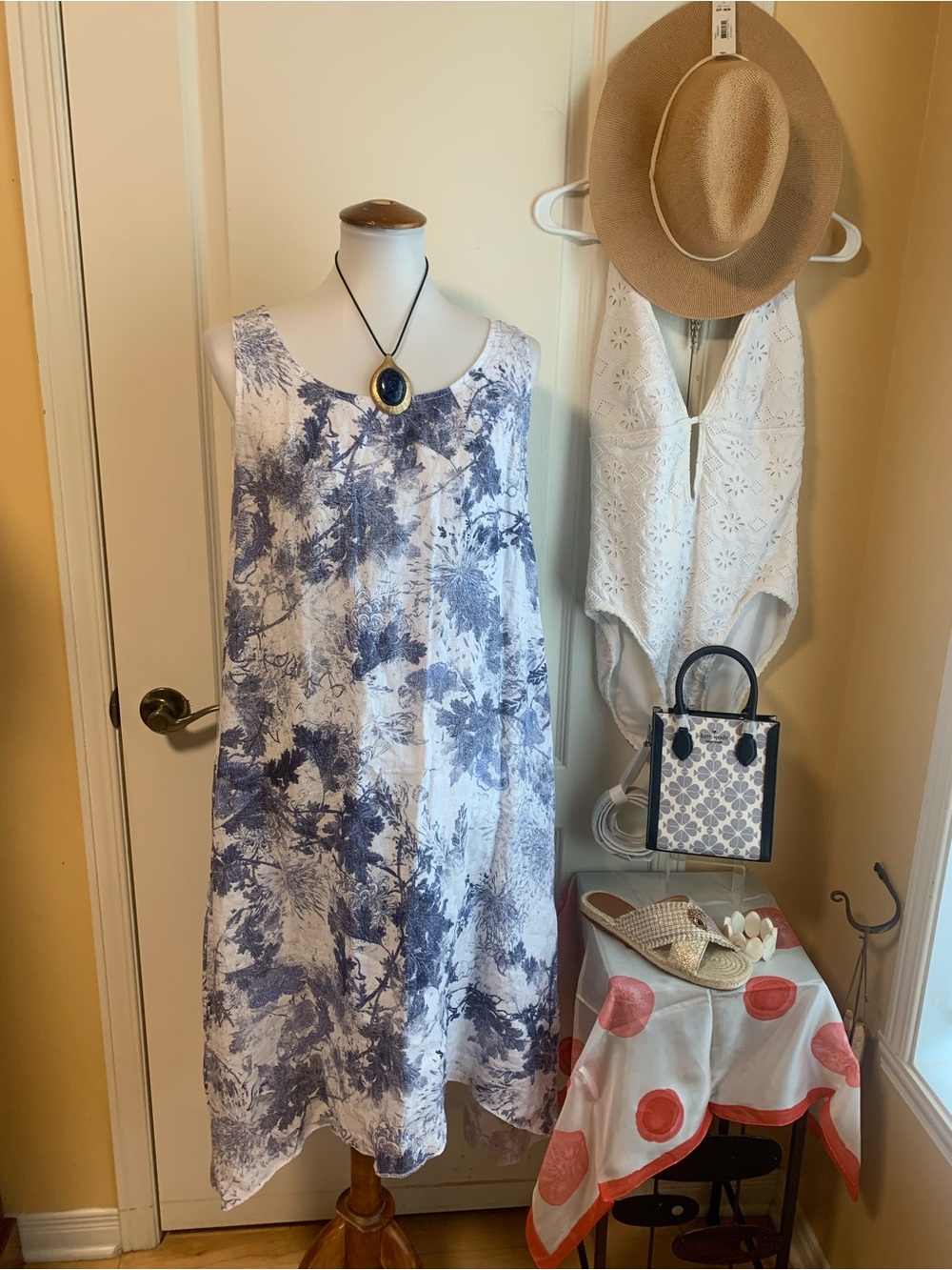 Valentina Naldo linen French country  Floral Maxi Dress